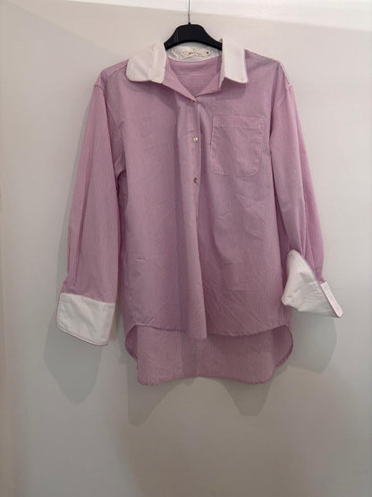 Chemise à rayures avec poignets contrastés blancs