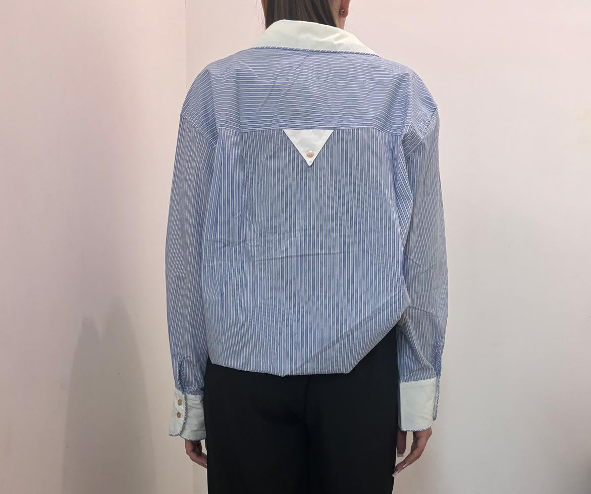 Chemise à rayures avec poignets contrastés blancs