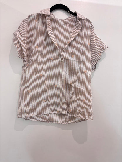 Chemise légère rayée à broderies cœur