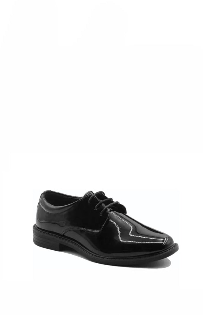 Chaussure noire vernie à lacets style derby finition brillante