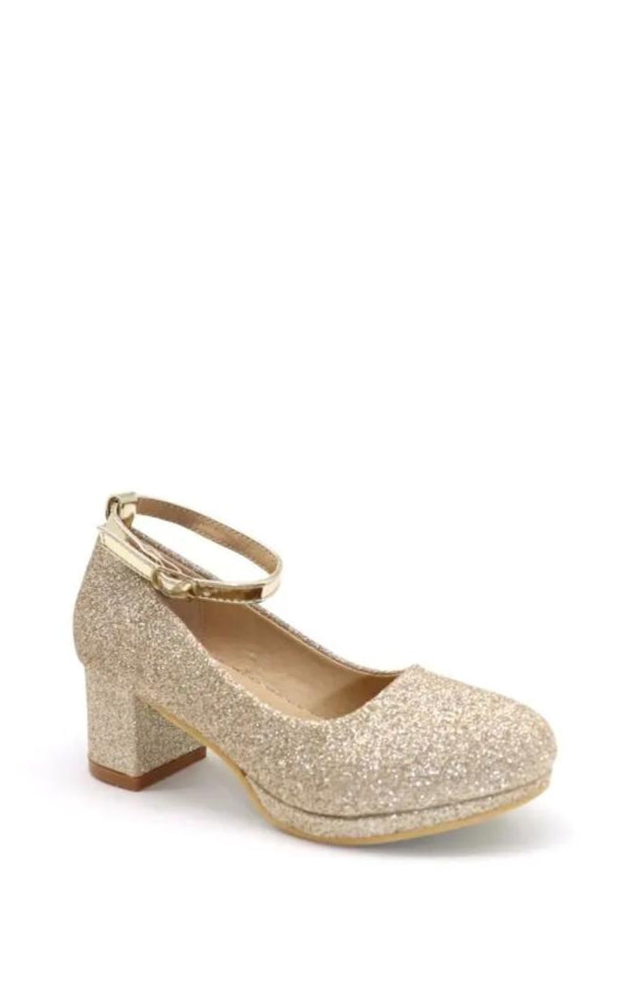 Chaussure à talon bloc pailletée avec bride cheville ornée d'un strass