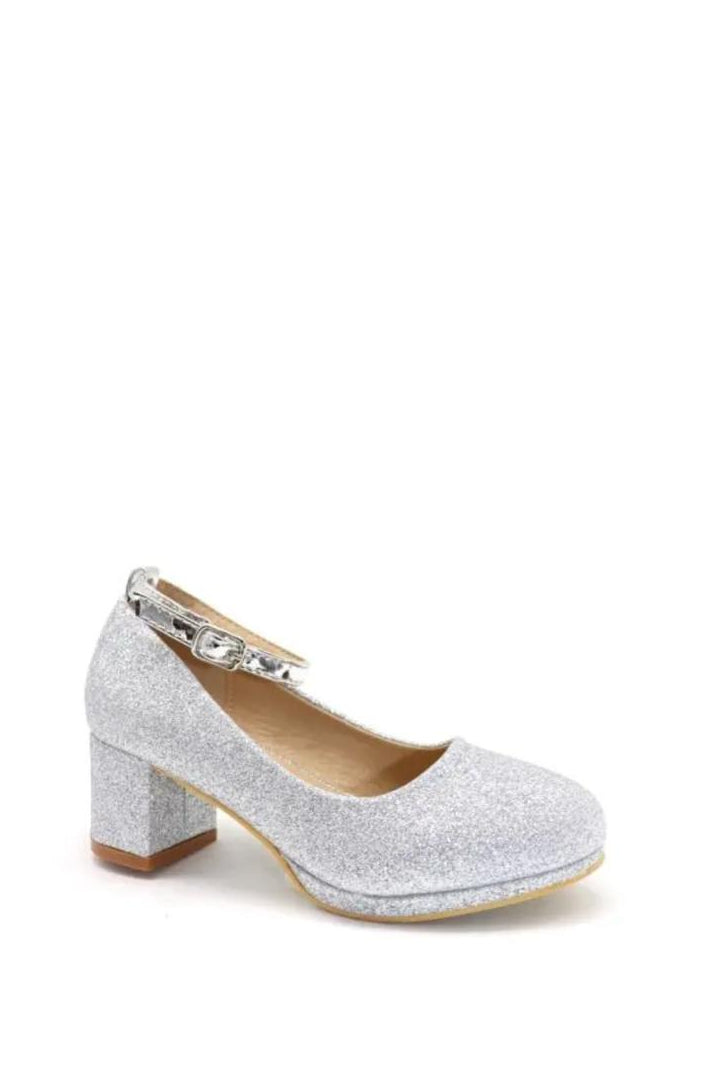 Chaussure à talon bloc pailletée avec bride cheville ornée d'un strass