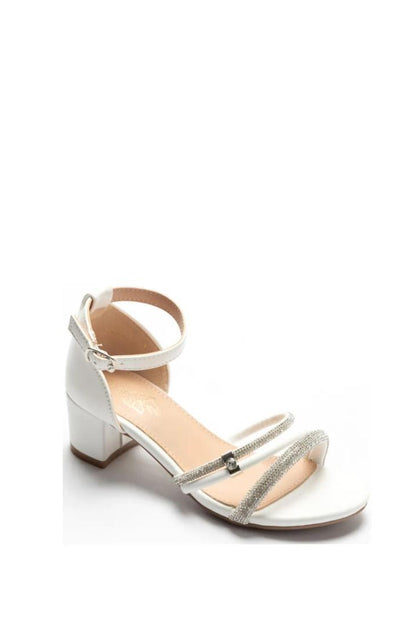 Sandale avec brides avant ornées de strass et bride cheville talon bloc
