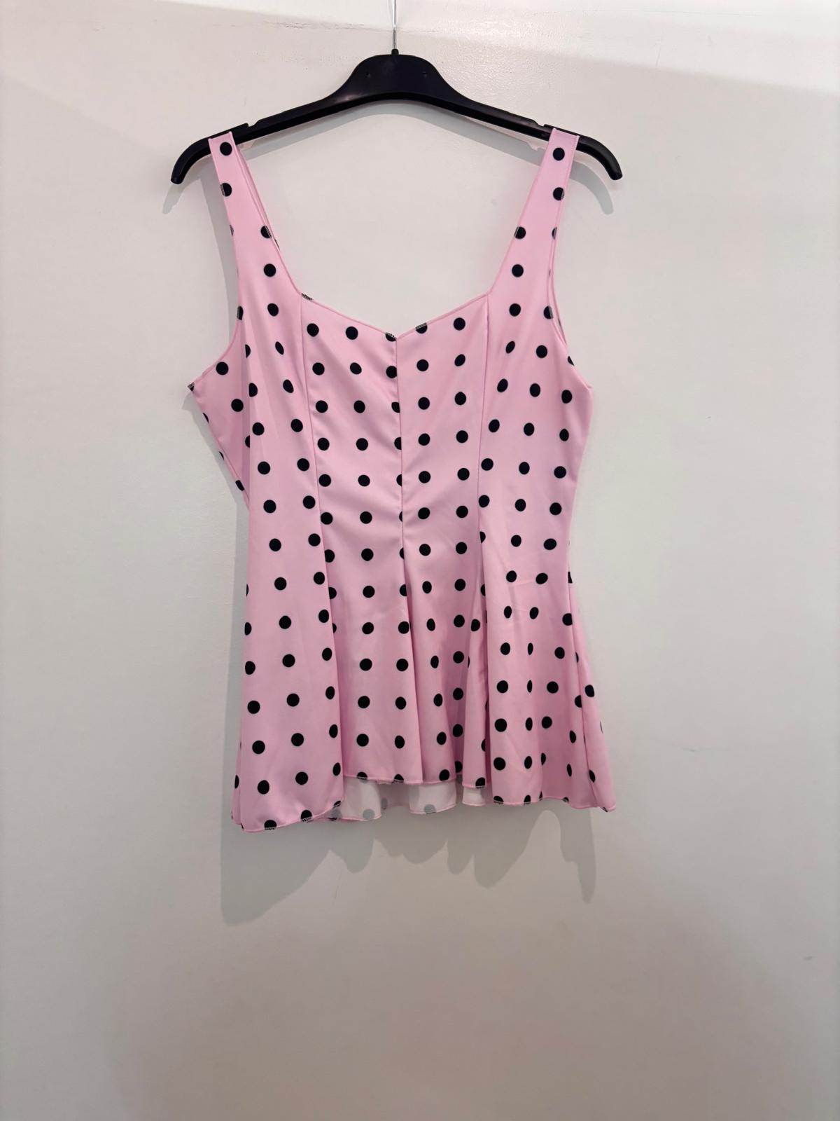 Top à bretelles à pois avec décolleté cœur et bas évasé peplum