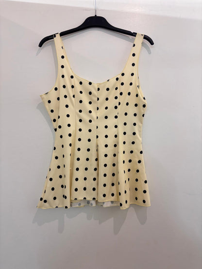 Top à bretelles à pois avec décolleté cœur et bas évasé peplum