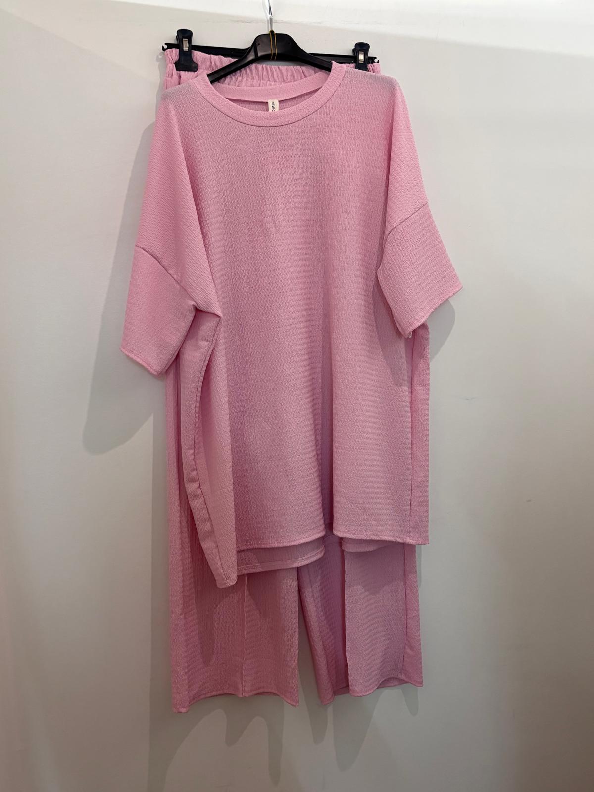 Ensemble côtelé – Top oversize manches mi-longues & pantalon wide-Leg fluide