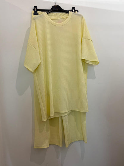 Ensemble côtelé – Top oversize manches mi-longues & pantalon wide-Leg fluide