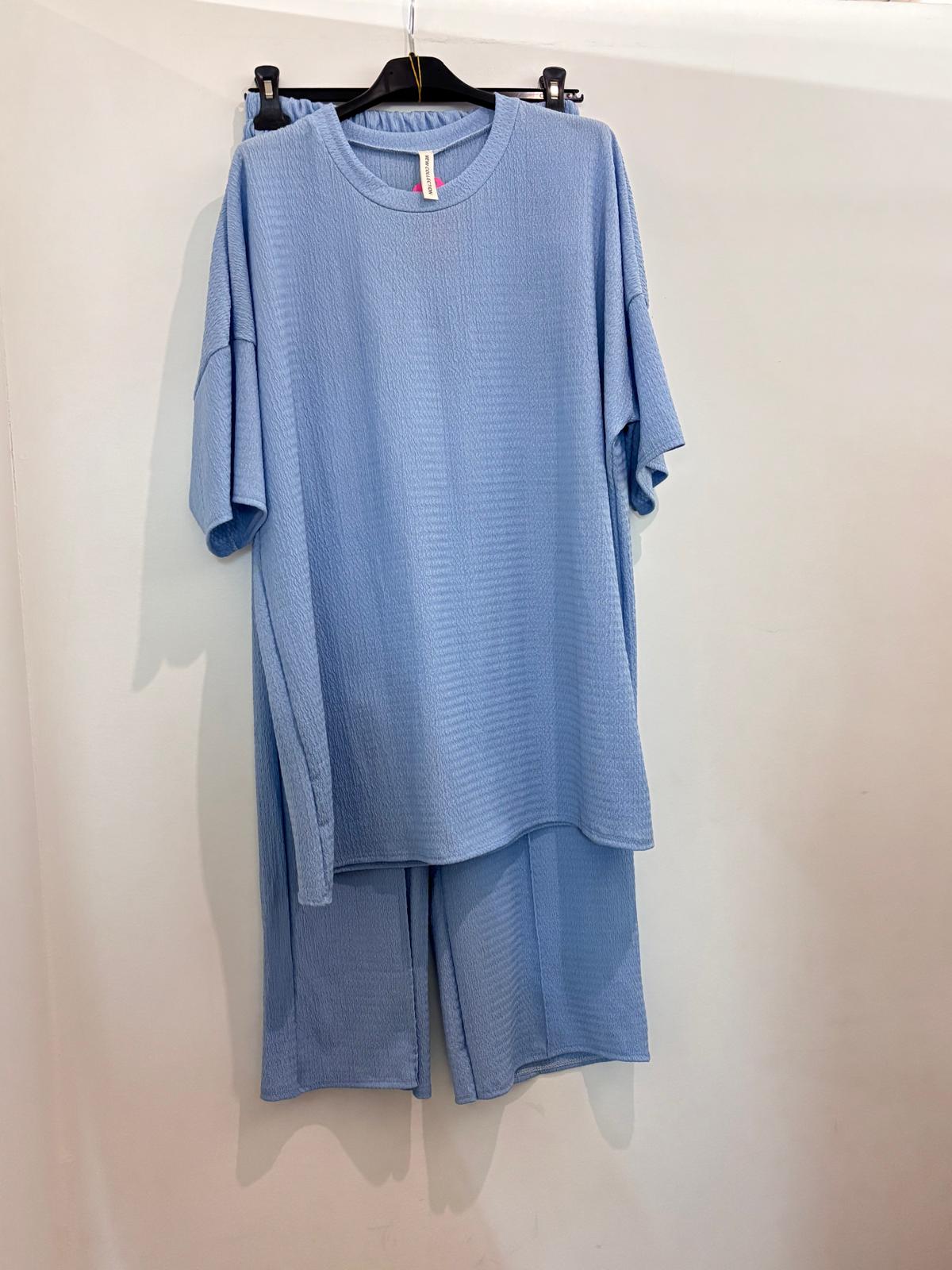 Ensemble côtelé – Top oversize manches mi-longues & pantalon wide-Leg fluide