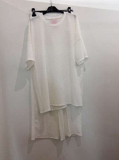 Ensemble côtelé – Top oversize manches mi-longues & pantalon wide-Leg fluide