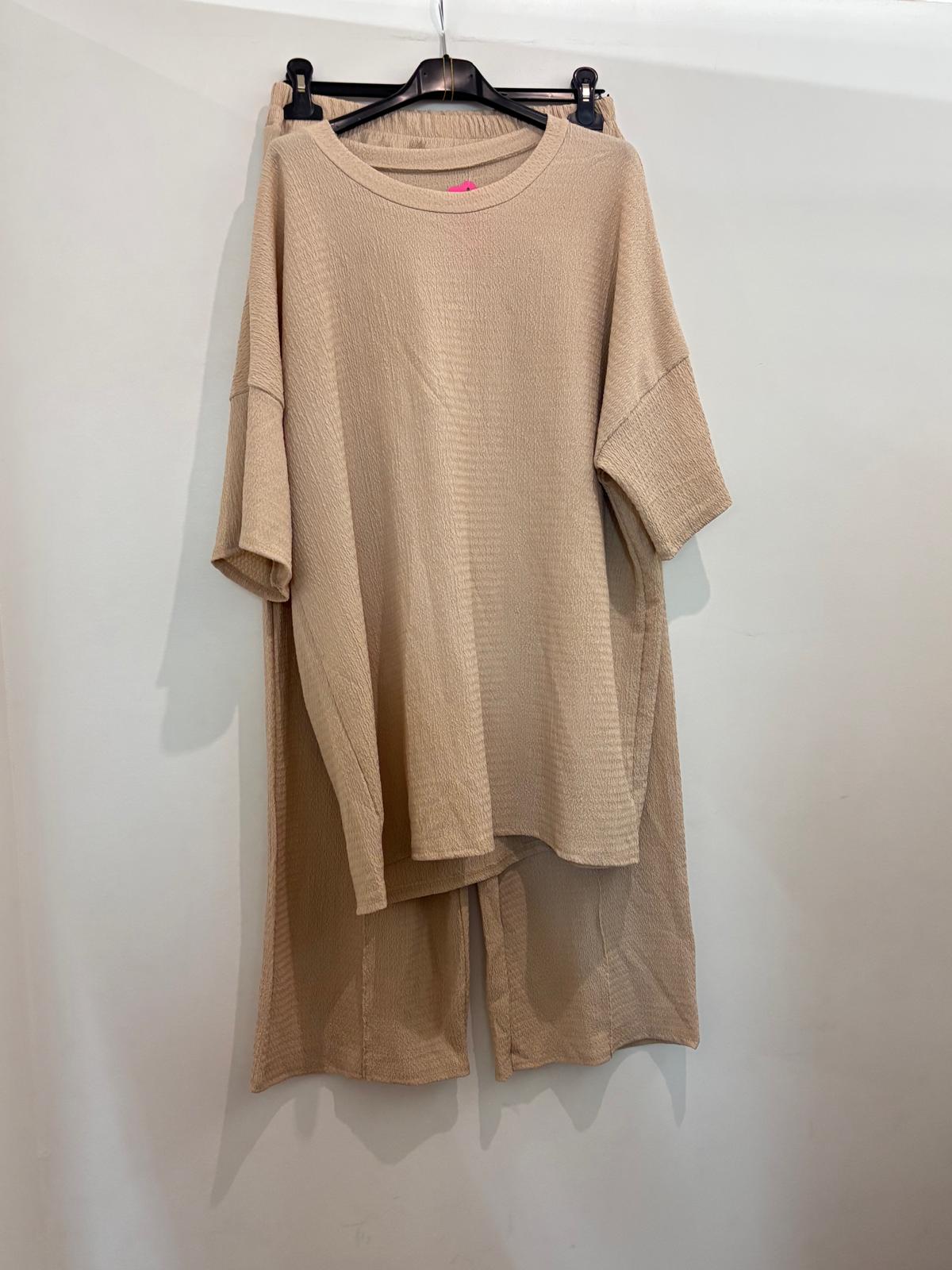 Ensemble côtelé – Top oversize manches mi-longues & pantalon wide-Leg fluide