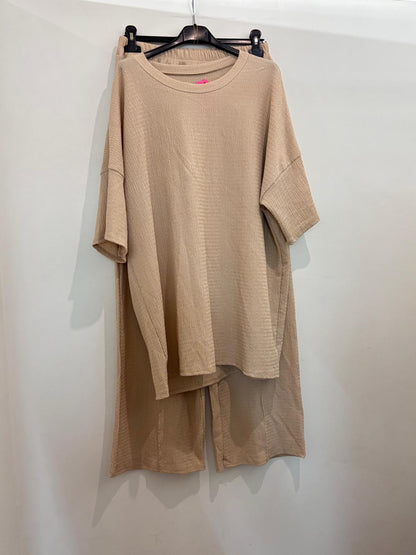 Ensemble côtelé – Top oversize manches mi-longues & pantalon wide-Leg fluide