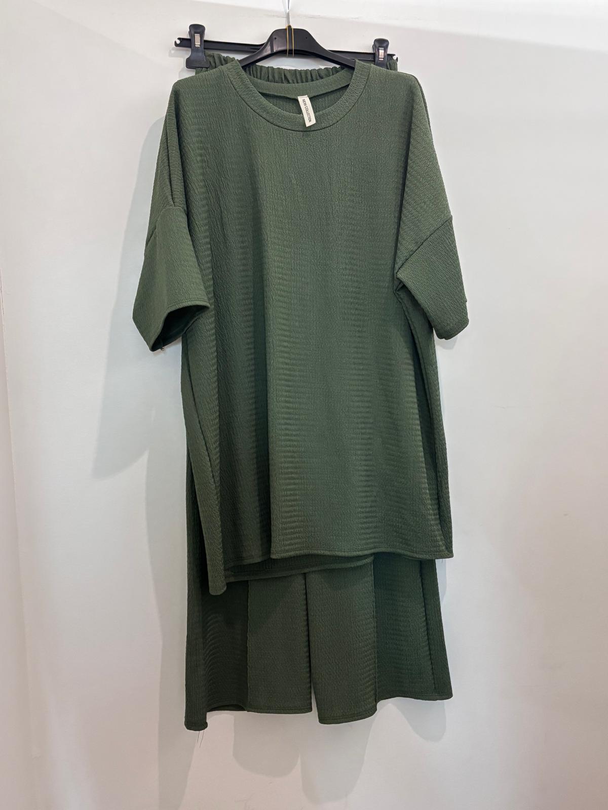 Ensemble côtelé – Top oversize manches mi-longues & pantalon wide-Leg fluide