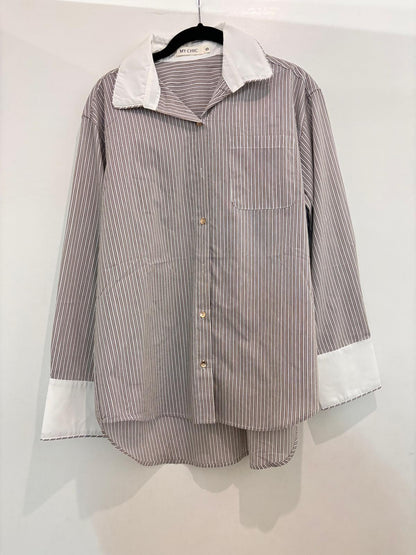 Chemise à rayures avec poignets contrastés blancs
