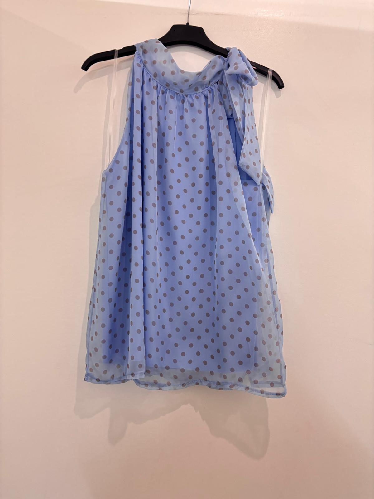 Top halter pois col montant nœud lavallière