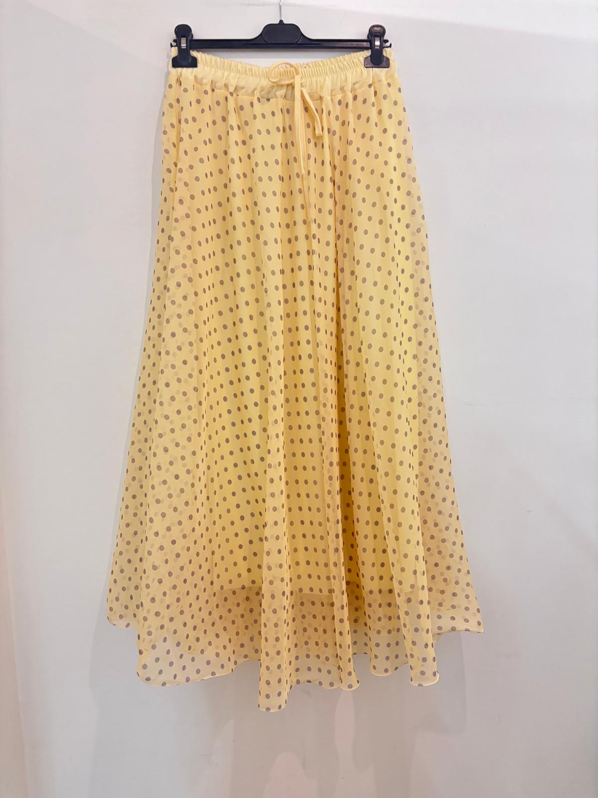 Jupe longue fluide à pois en mousseline semi-transparente taille élastiquée