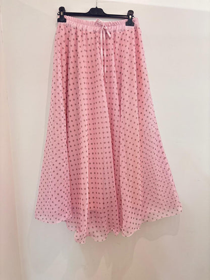 Jupe longue fluide à pois en mousseline semi-transparente taille élastiquée