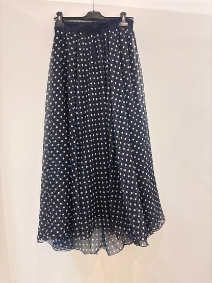 Jupe longue fluide à pois en mousseline semi-transparente taille élastiquée
