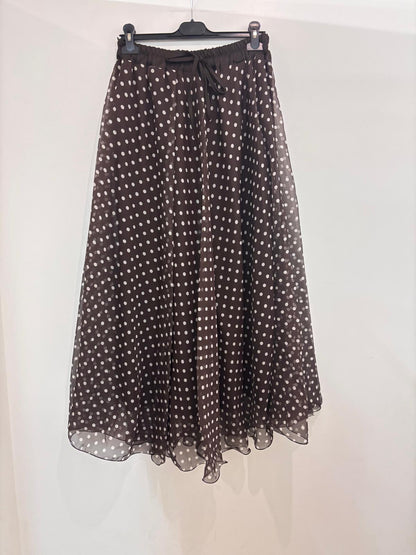 Jupe longue fluide à pois en mousseline semi-transparente taille élastiquée