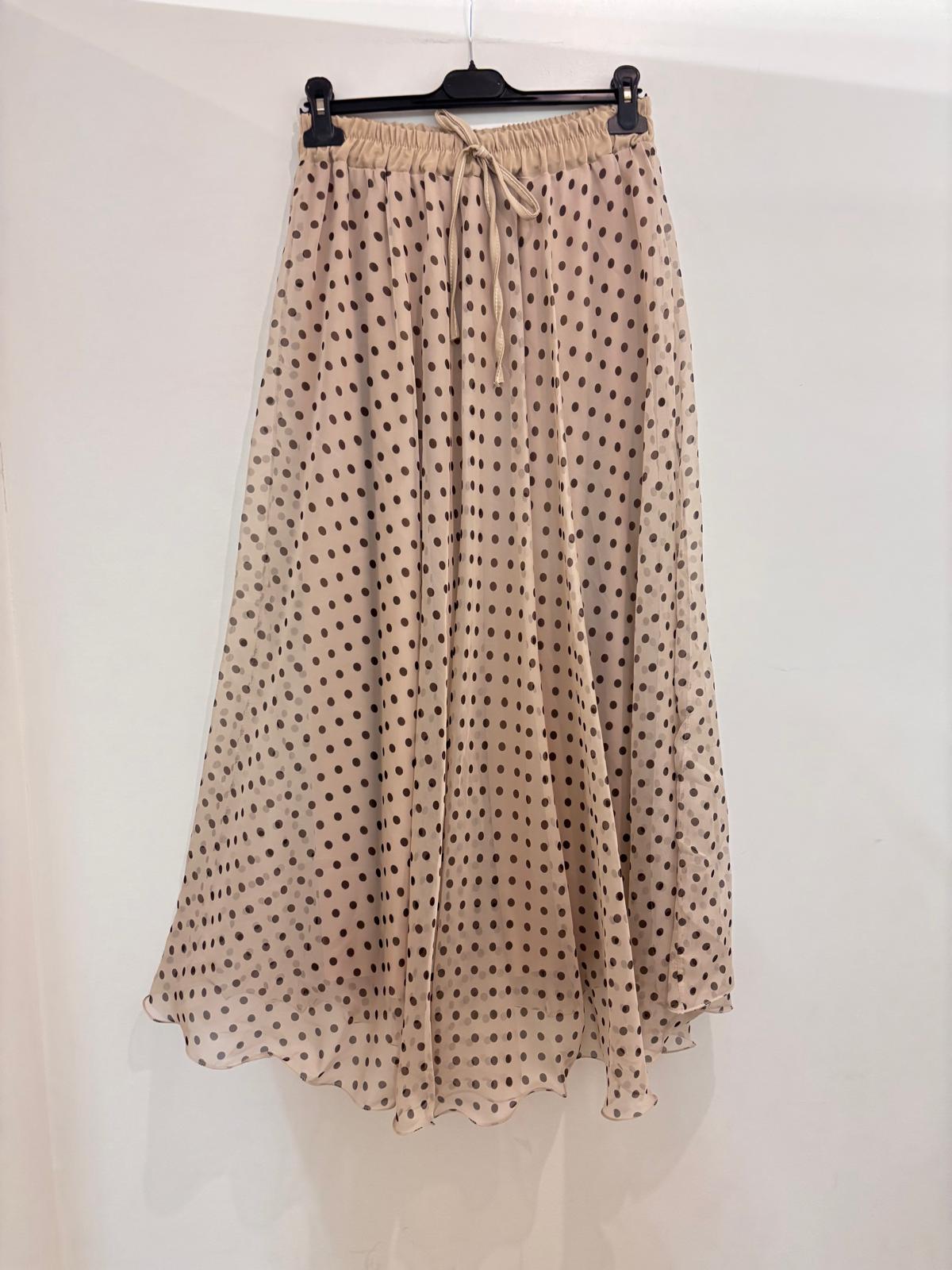 Jupe longue fluide à pois en mousseline semi-transparente taille élastiquée
