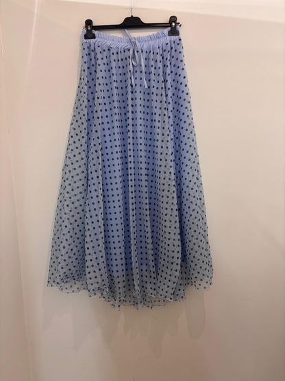 Jupe longue fluide à pois en mousseline semi-transparente taille élastiquée
