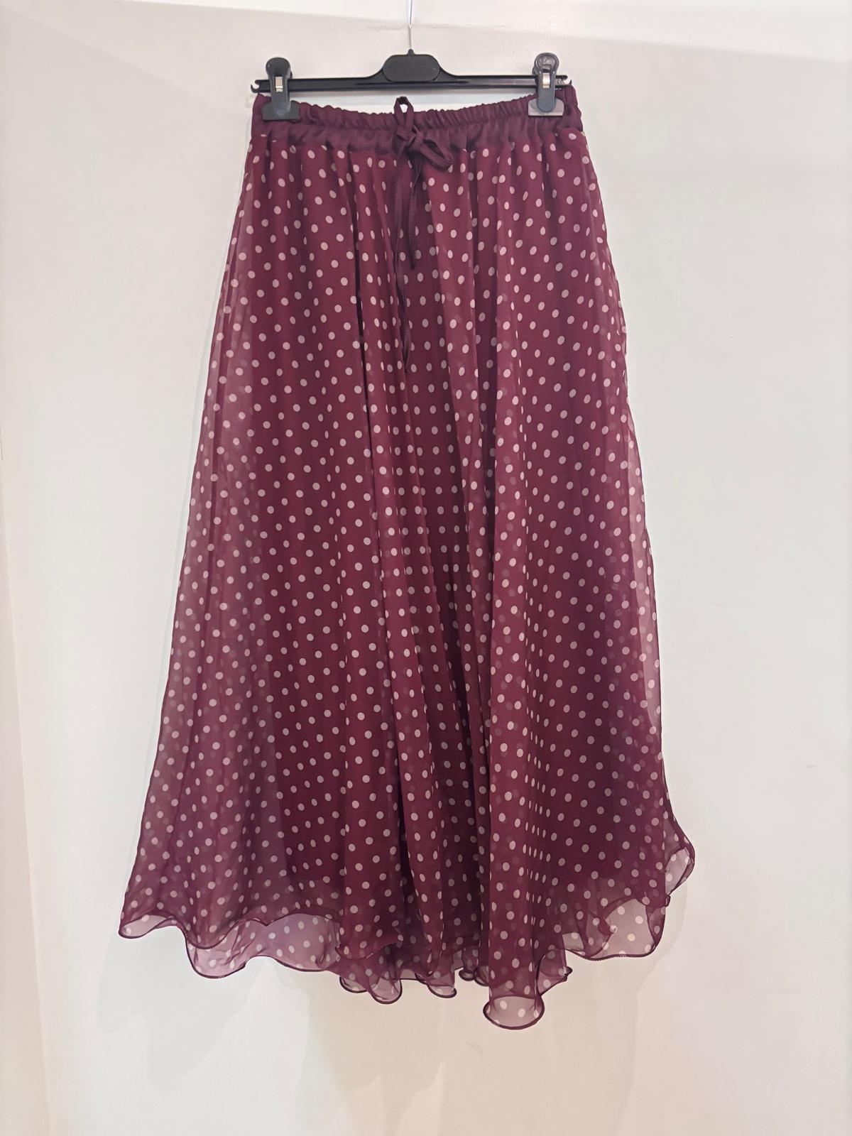 Jupe longue fluide à pois en mousseline semi-transparente taille élastiquée
