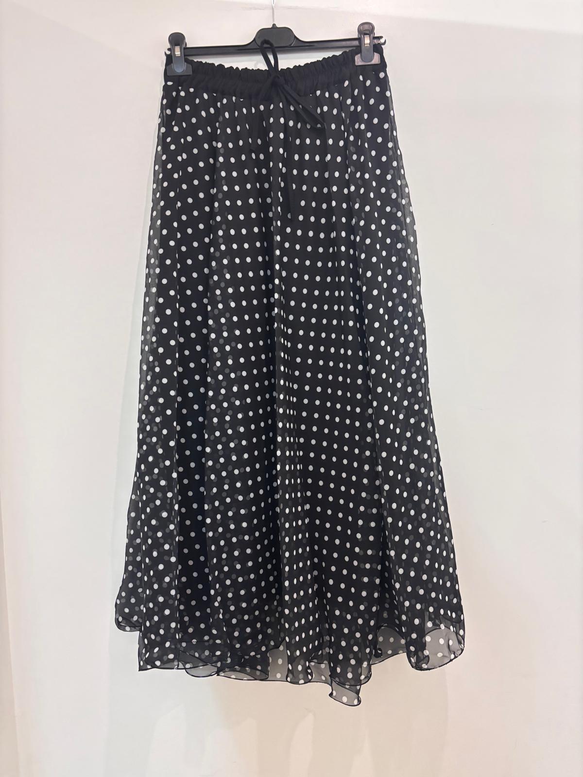 Jupe longue fluide à pois en mousseline semi-transparente taille élastiquée