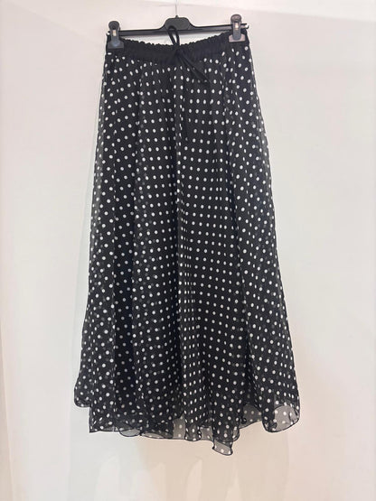 Jupe longue fluide à pois en mousseline semi-transparente taille élastiquée