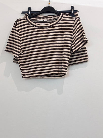 Ensemble t-shirt et short à rayures en maille texturée gaufrée