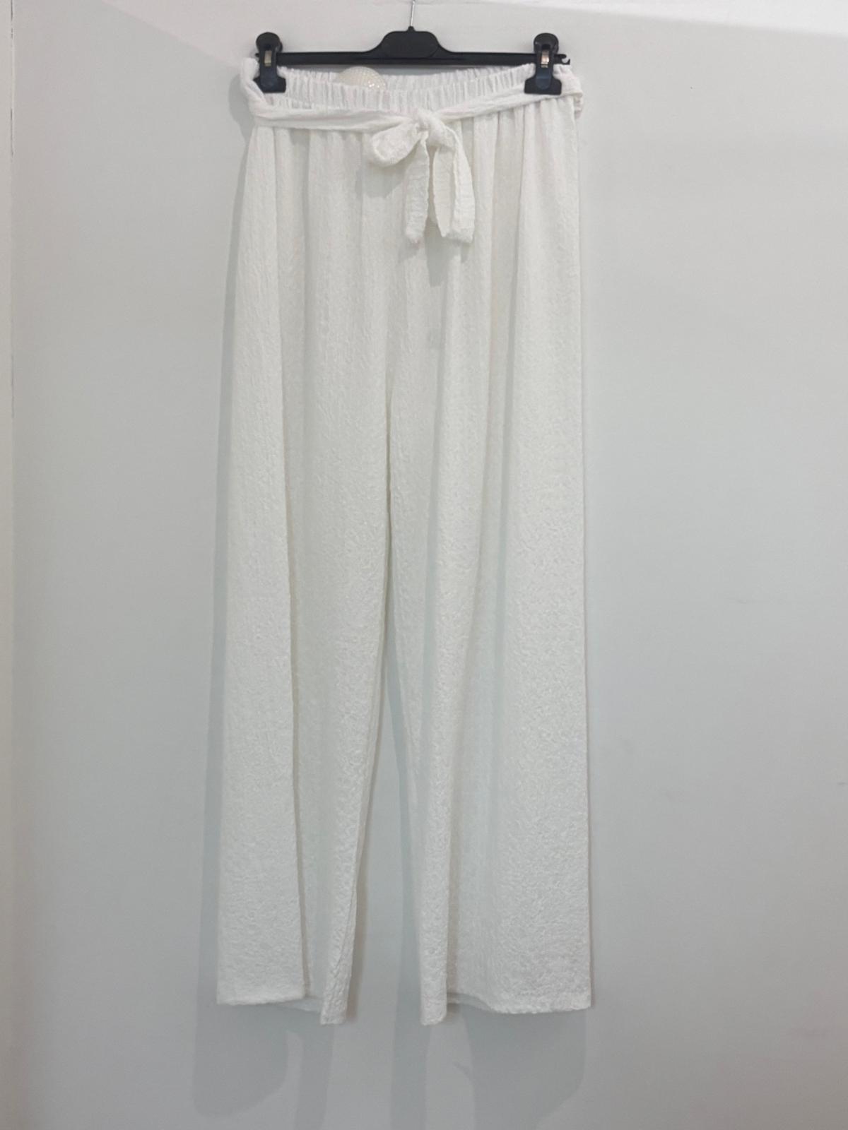 Pantalon large en tissu texturé taille élastiquée à nœud noué