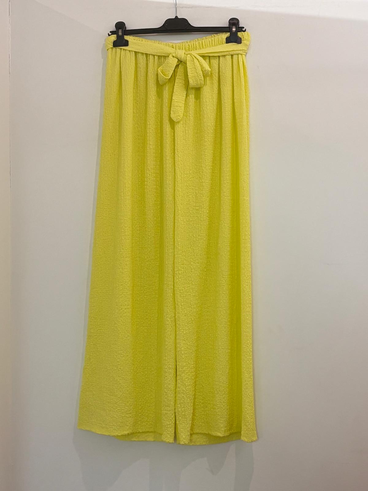 Pantalon large en tissu texturé taille élastiquée à nœud noué