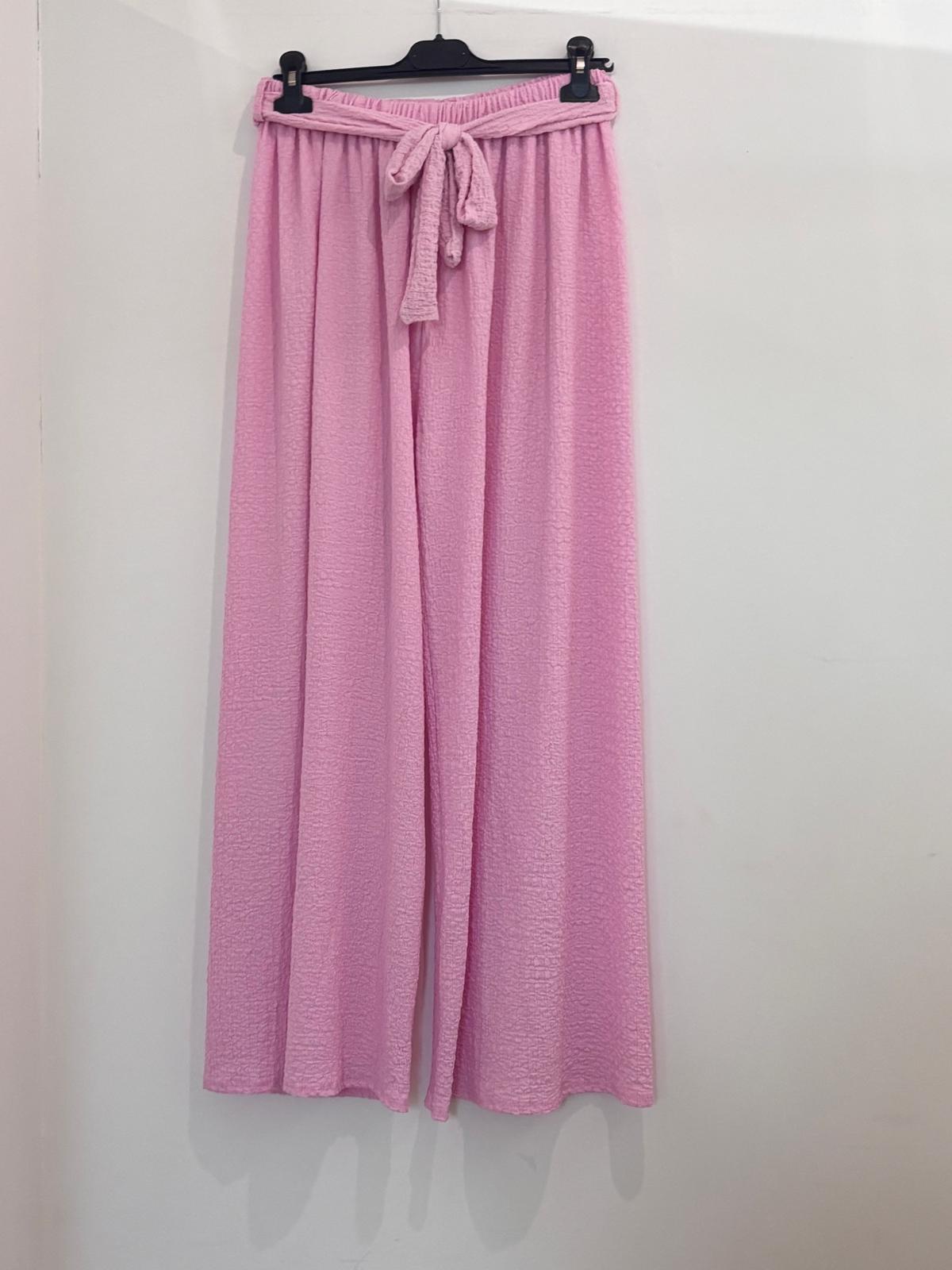 Pantalon large en tissu texturé taille élastiquée à nœud noué