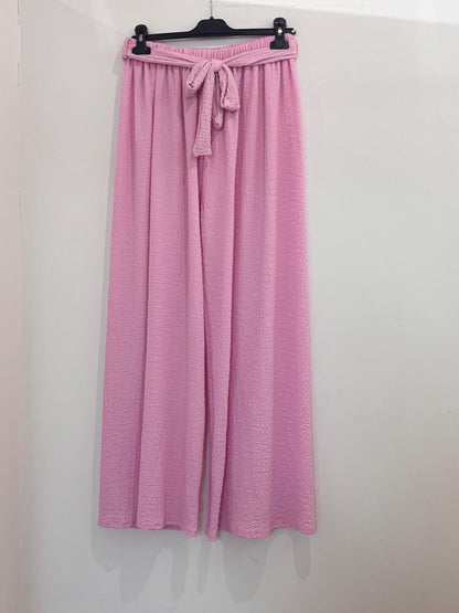 Pantalon large en tissu texturé taille élastiquée à nœud noué