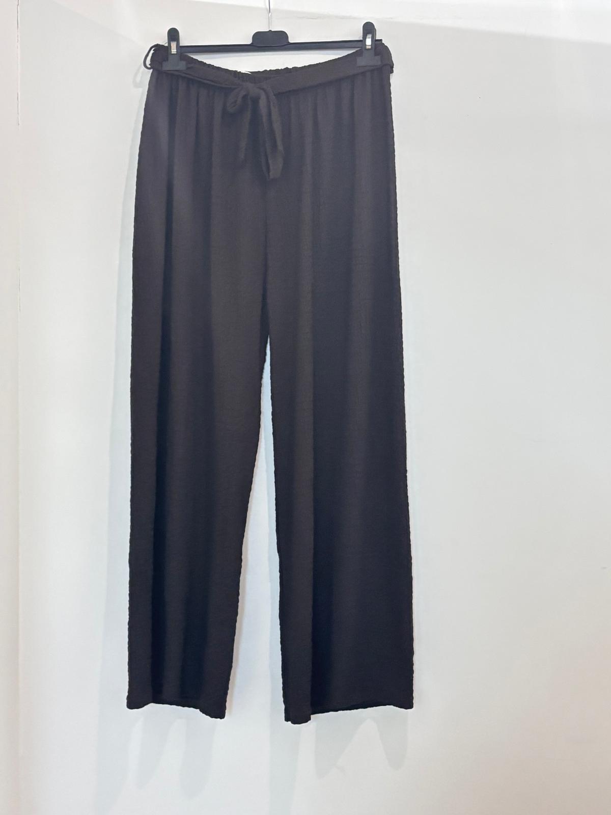 Pantalon large en tissu texturé taille élastiquée à nœud noué