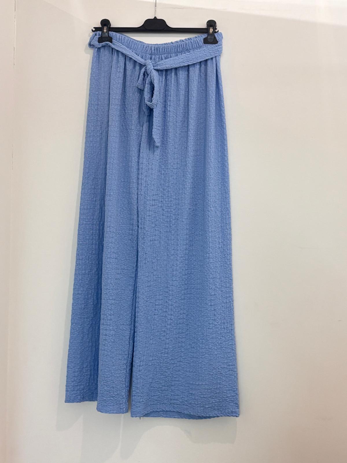 Pantalon large en tissu texturé taille élastiquée à nœud noué
