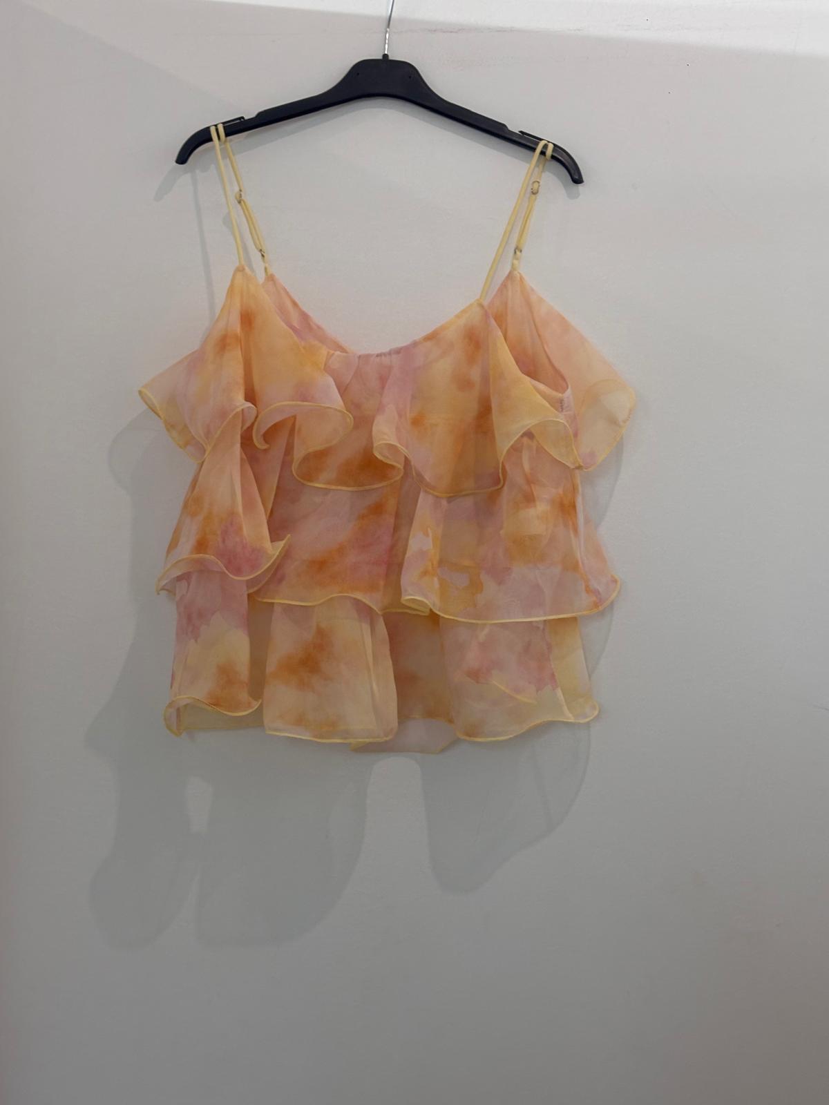 Top à fines bretelles à volants superposés imprimé tie & dye