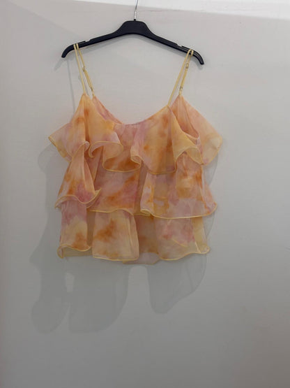 Top à fines bretelles à volants superposés imprimé tie & dye