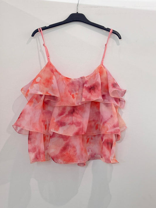 Top à fines bretelles à volants superposés imprimé tie & dye