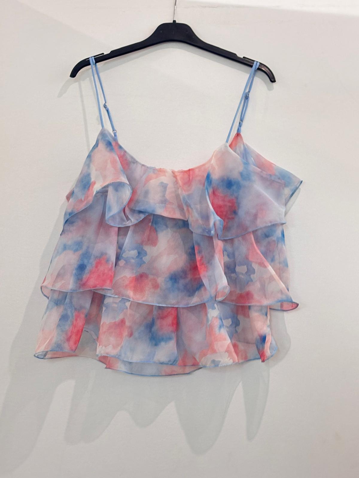 Top à fines bretelles à volants superposés imprimé tie & dye