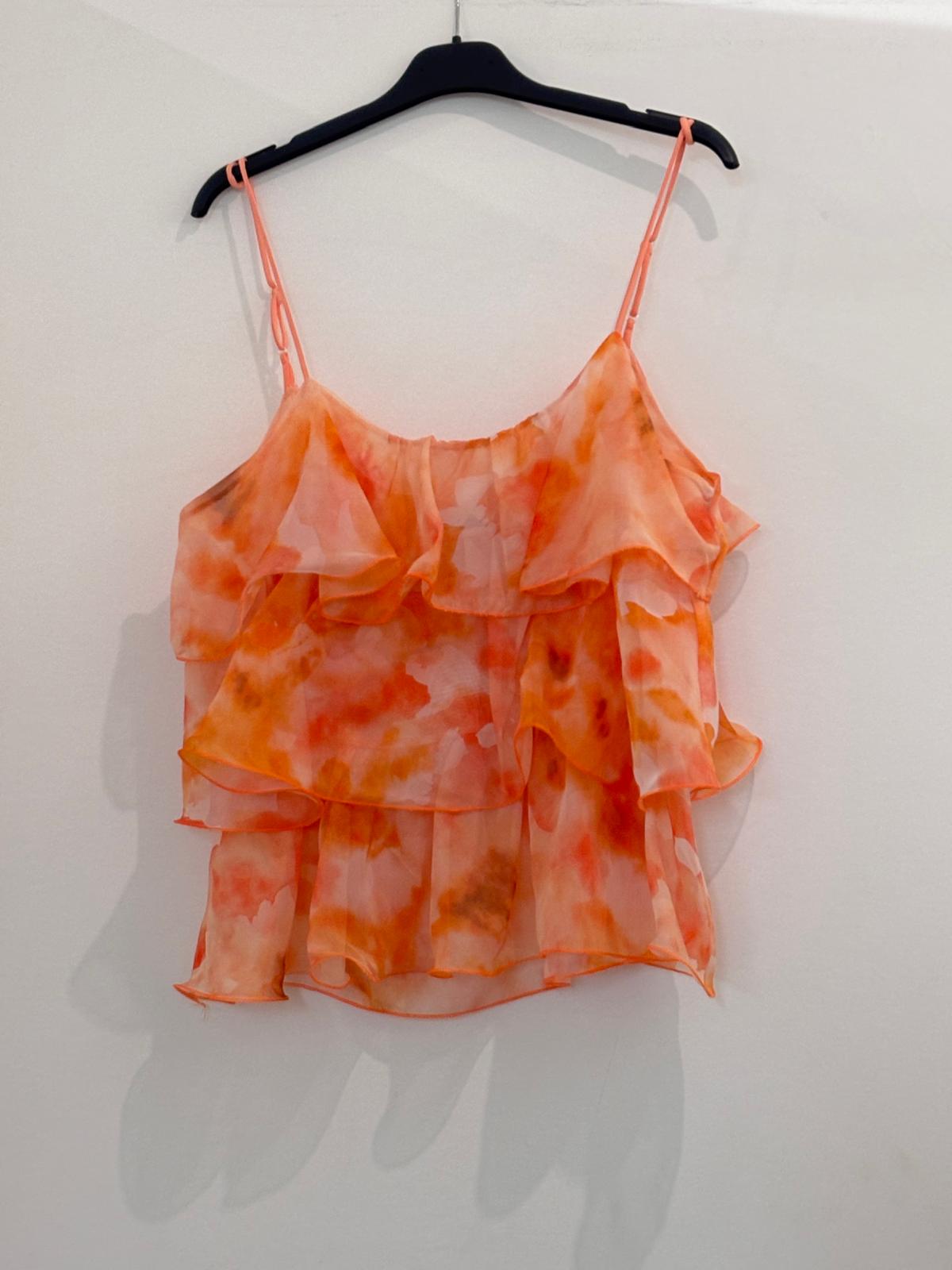 Top à fines bretelles à volants superposés imprimé tie & dye
