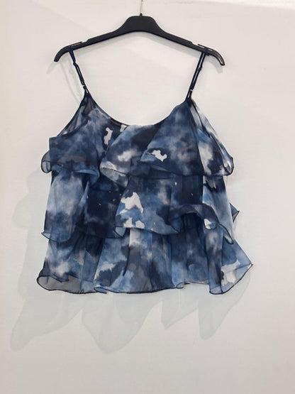 Top à fines bretelles à volants superposés imprimé tie & dye