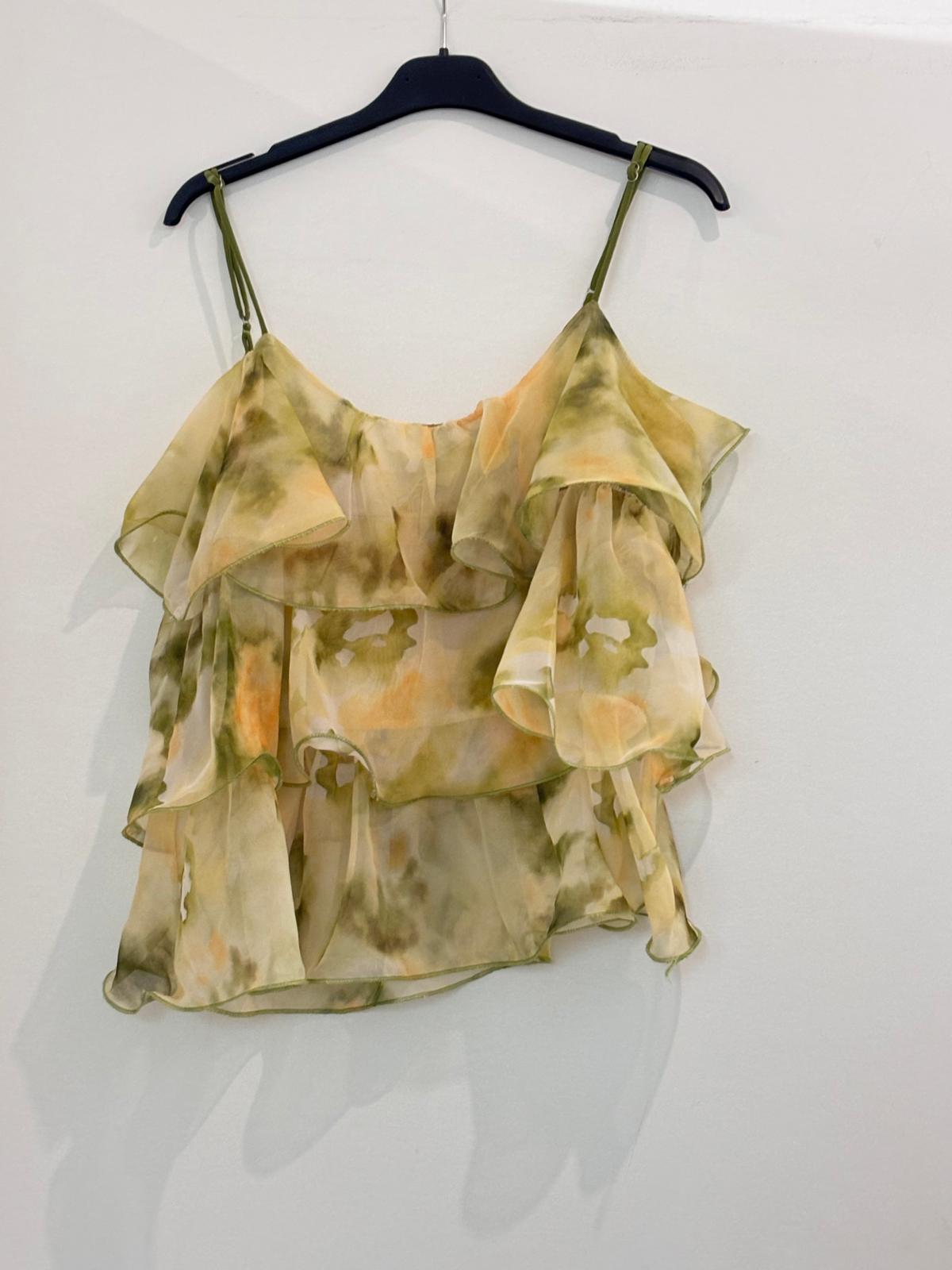 Top à fines bretelles à volants superposés imprimé tie & dye
