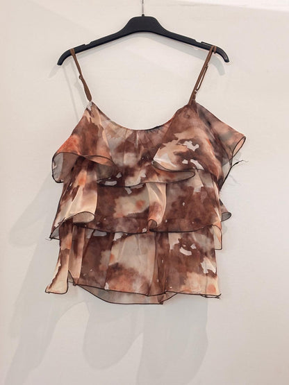 Top à fines bretelles à volants superposés imprimé tie & dye