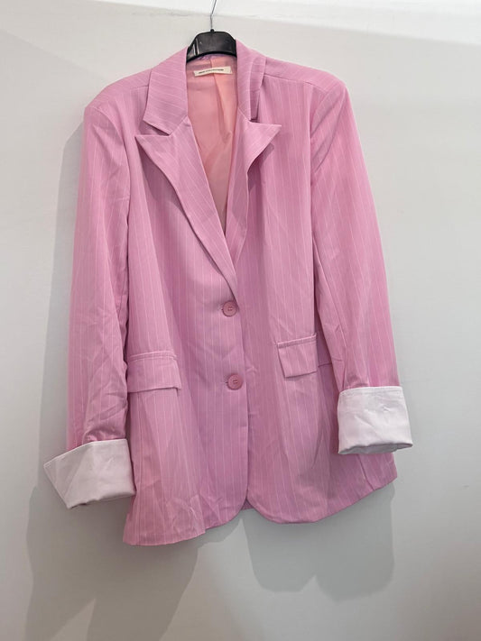 Blazer oversize à fines rayures blanches revers crantés et poignets contrastés blancs