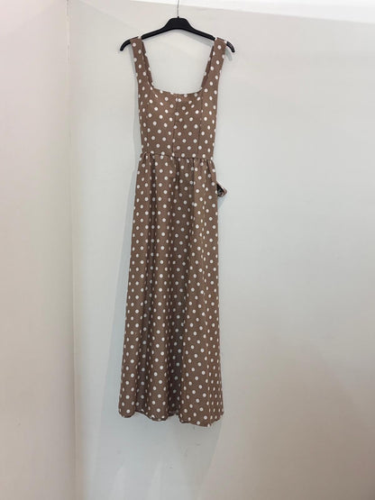 Robe longue à pois décolleté carré à larges bretelles et bas ample