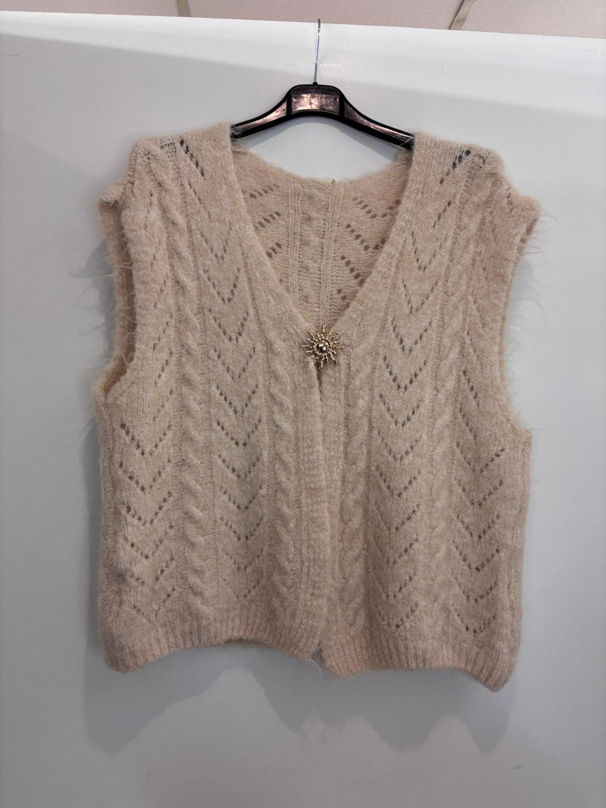 Gilet sans manches en maille ajourée