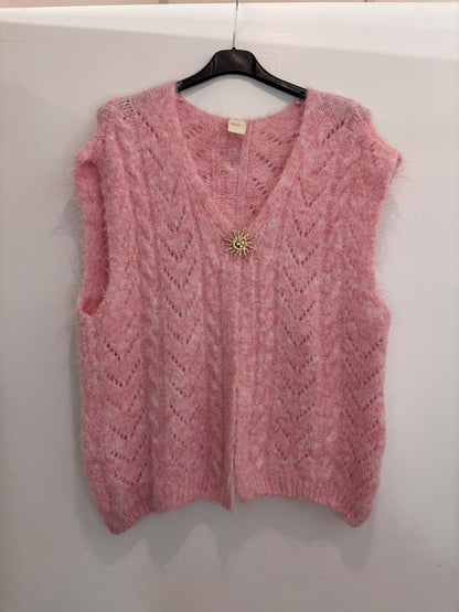 Gilet sans manches en maille ajourée
