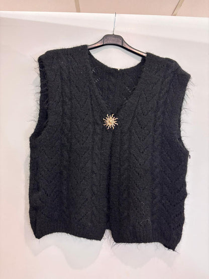 Gilet sans manches en maille ajourée