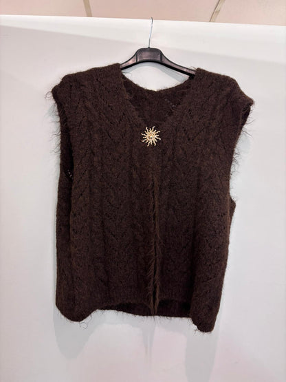 Gilet sans manches en maille ajourée