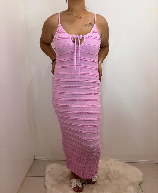 Robe longue côtelée à fines bretelles