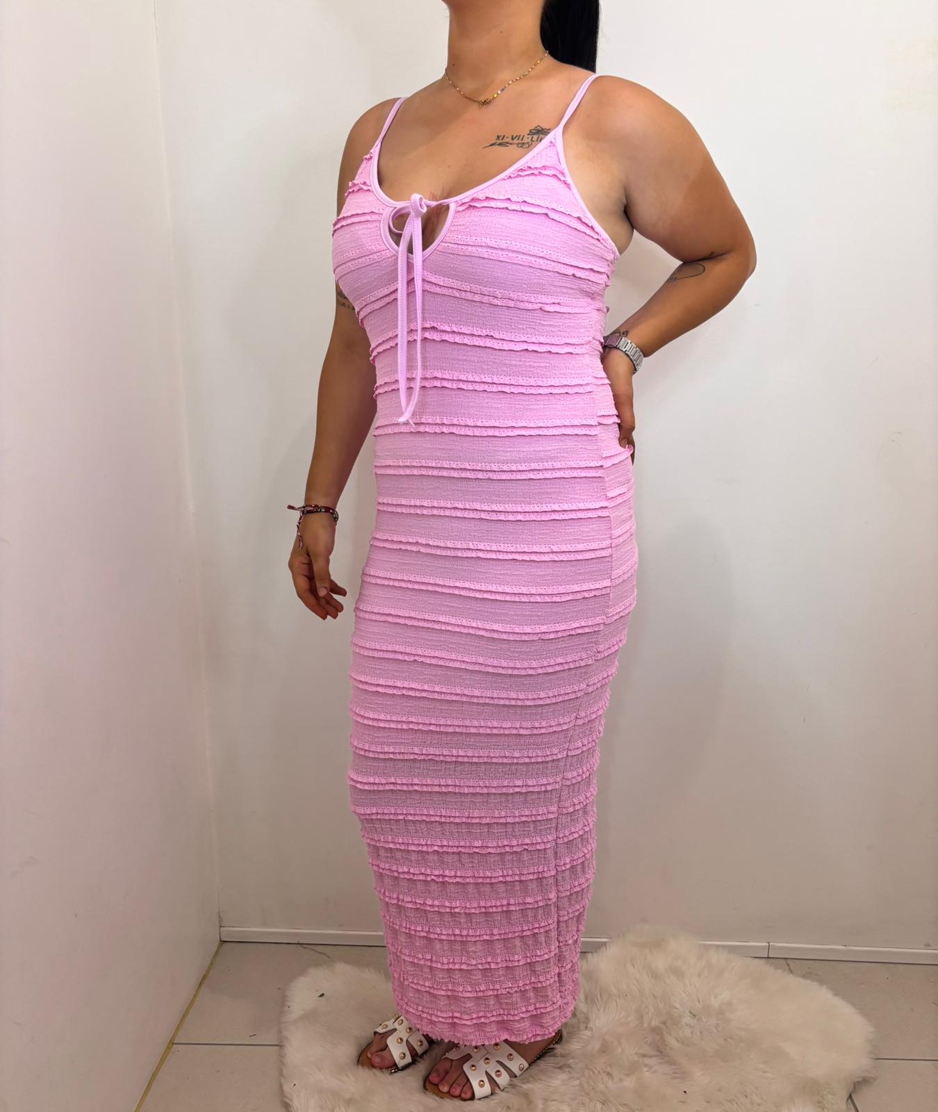 Robe longue côtelée à fines bretelles